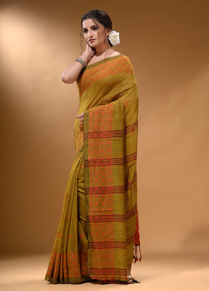 Mustard Pure Cotton Saree With Blouse Piece - Indian Silk House Agencies