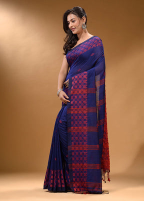 Indigo Pure Cotton Saree With Blouse Piece - Indian Silk House Agencies