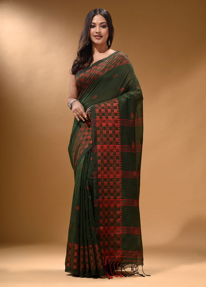 Green Pure Cotton Saree With Blouse Piece - Indian Silk House Agencies