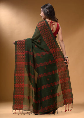 Green Pure Cotton Saree With Blouse Piece - Indian Silk House Agencies