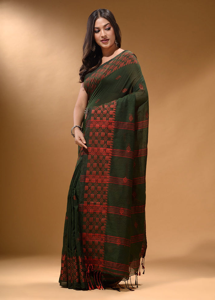 Green Pure Cotton Saree With Blouse Piece - Indian Silk House Agencies