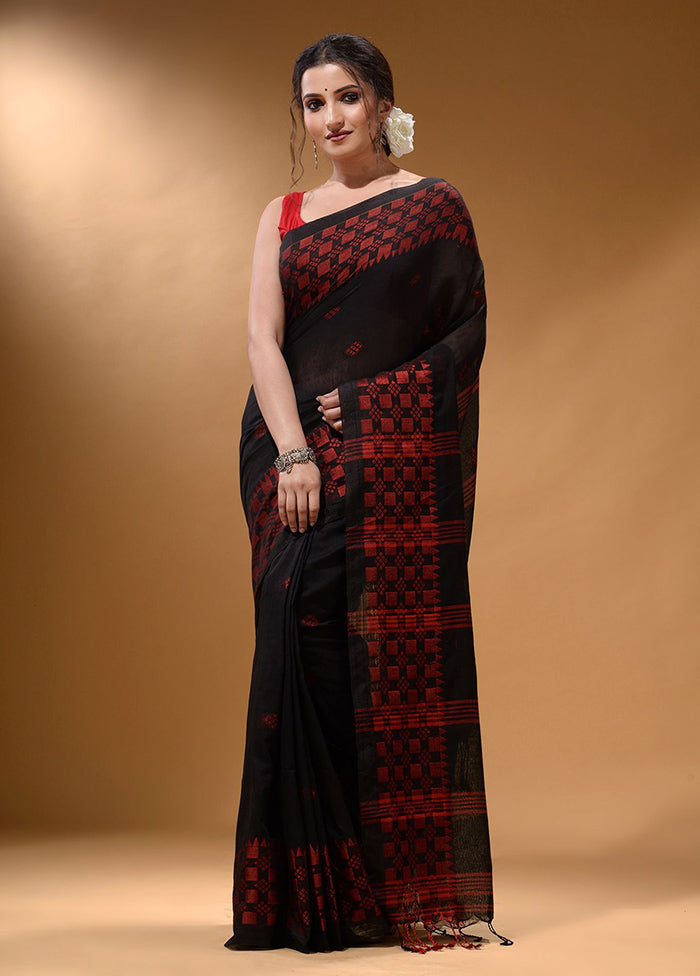 Black Pure Cotton Saree With Blouse Piece - Indian Silk House Agencies