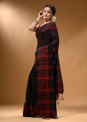 Black Pure Cotton Saree With Blouse Piece - Indian Silk House Agencies