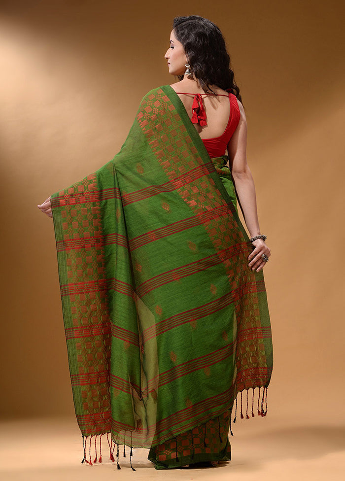 Green Pure Cotton Saree With Blouse Piece - Indian Silk House Agencies