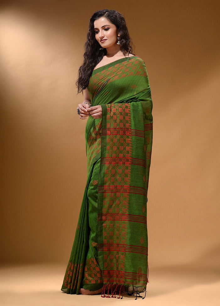 Green Pure Cotton Saree With Blouse Piece - Indian Silk House Agencies