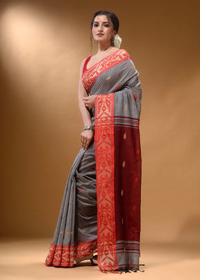 Grey Pure Cotton Saree With Blouse Piece - Indian Silk House Agencies