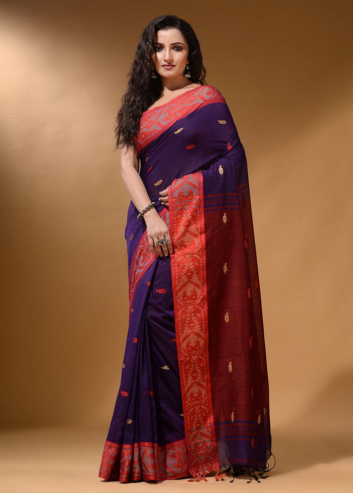 Purple Pure Cotton Saree With Blouse Piece - Indian Silk House Agencies