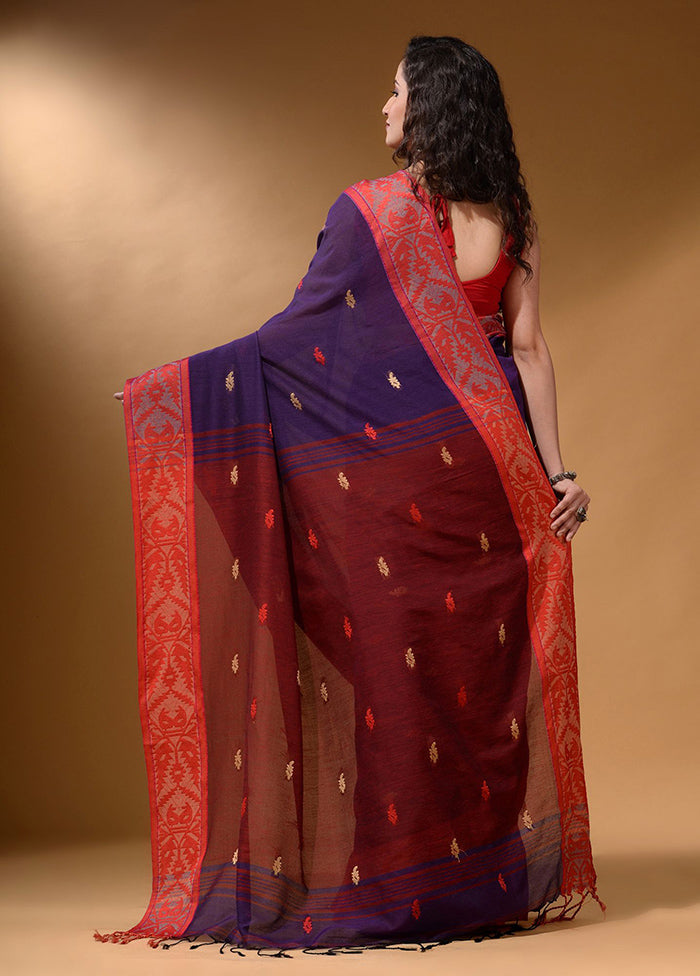 Purple Pure Cotton Saree With Blouse Piece - Indian Silk House Agencies