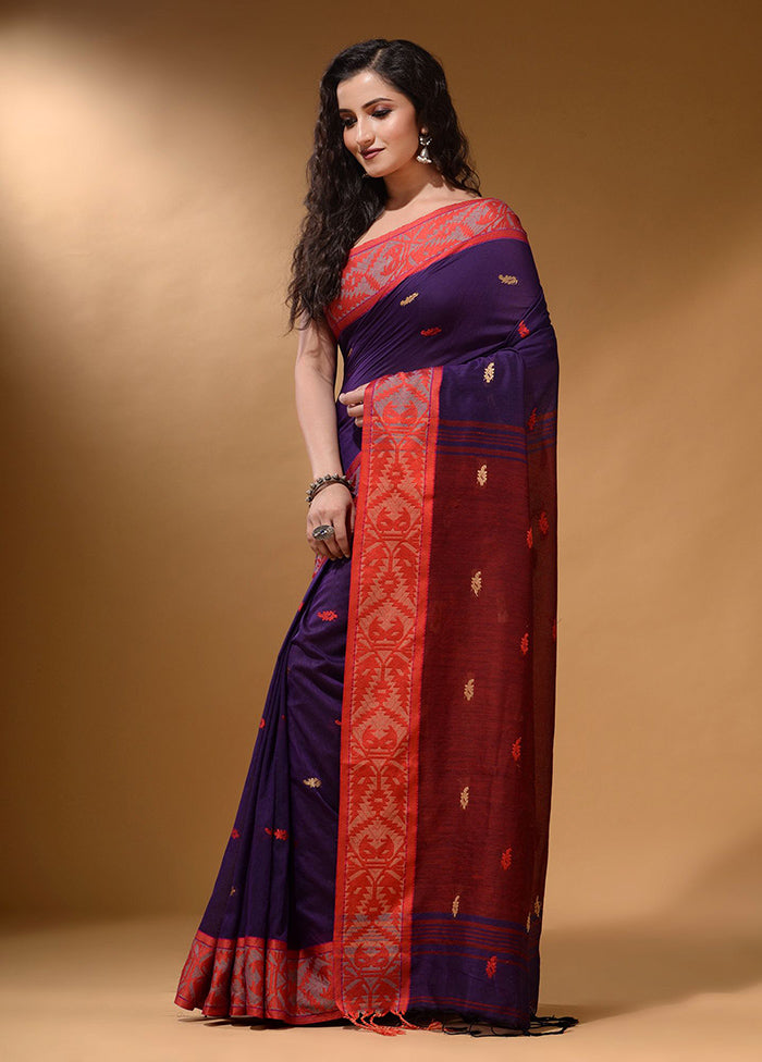 Purple Pure Cotton Saree With Blouse Piece - Indian Silk House Agencies