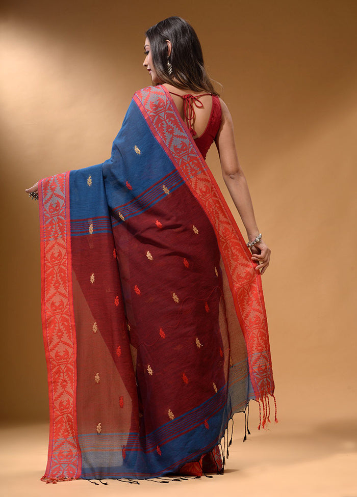 Yale Blue Pure Cotton Saree With Blouse Piece - Indian Silk House Agencies