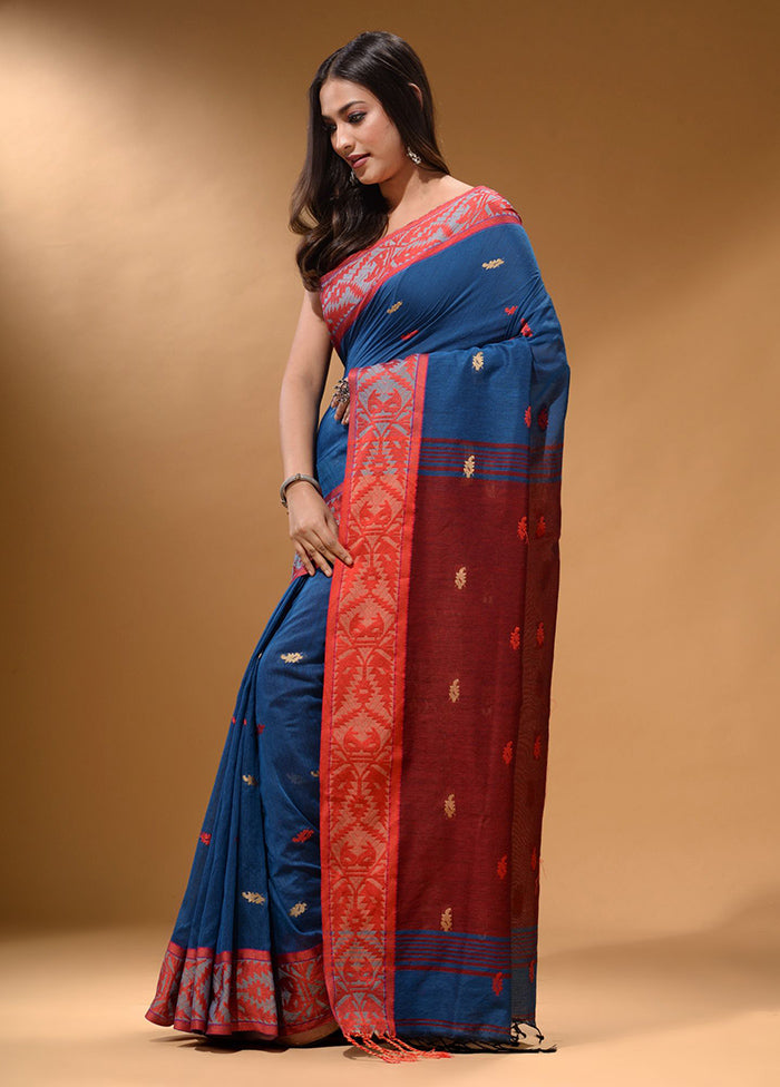 Yale Blue Pure Cotton Saree With Blouse Piece - Indian Silk House Agencies