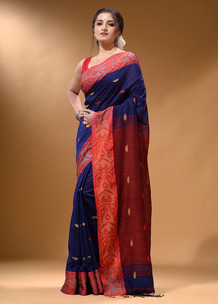 Blue Pure Cotton Saree With Blouse Piece - Indian Silk House Agencies