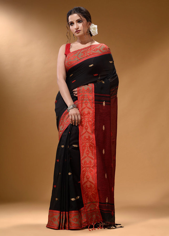 Black Pure Cotton Saree With Blouse Piece - Indian Silk House Agencies