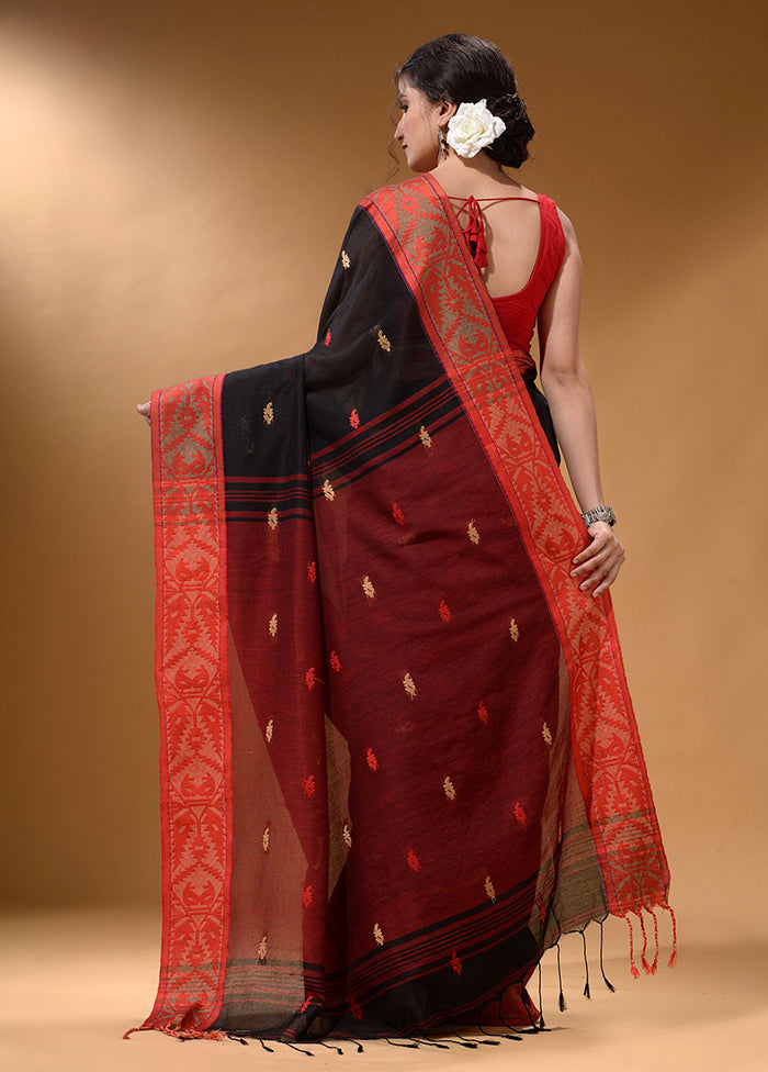 Black Pure Cotton Saree With Blouse Piece - Indian Silk House Agencies