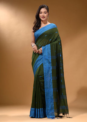 Green Pure Cotton Saree With Blouse Piece - Indian Silk House Agencies