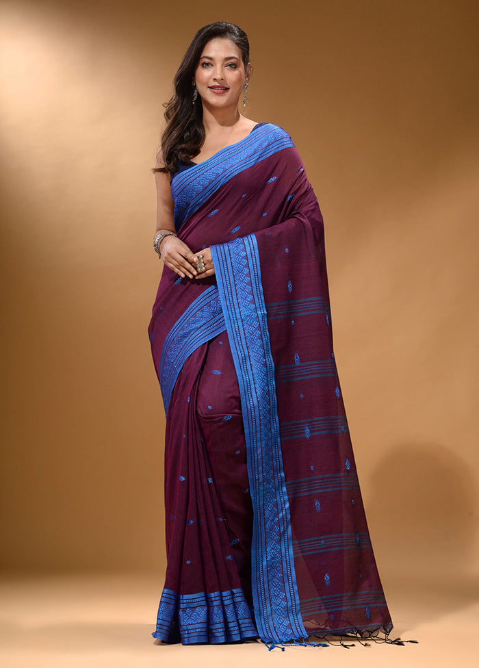 Purple Pure Cotton Saree With Blouse Piece - Indian Silk House Agencies