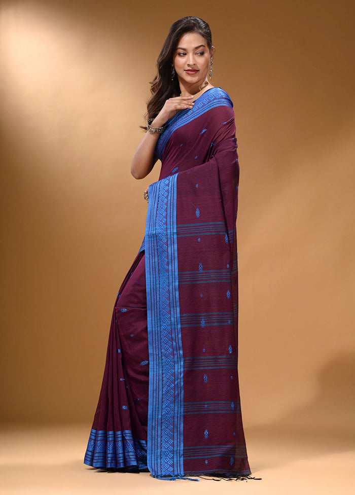 Purple Pure Cotton Saree With Blouse Piece - Indian Silk House Agencies