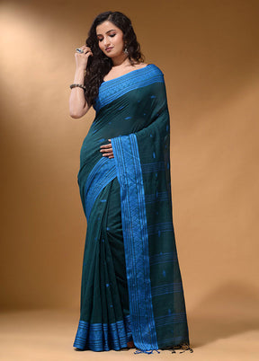 Teal Pure Cotton Saree With Blouse Piece - Indian Silk House Agencies