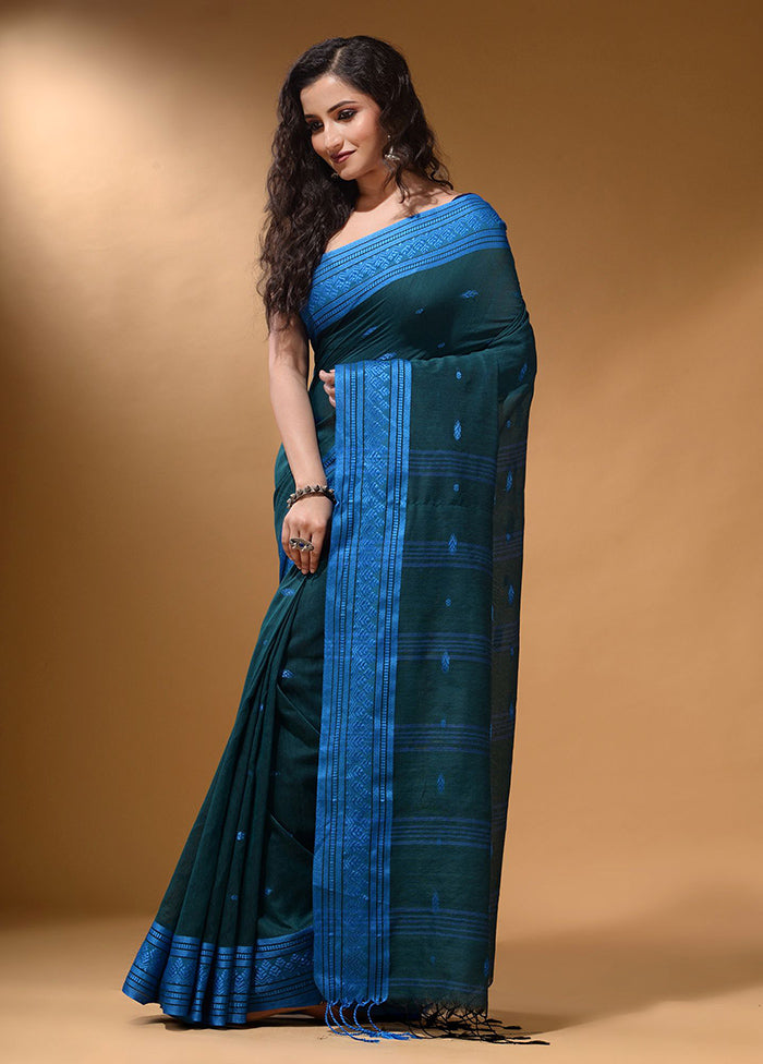 Teal Pure Cotton Saree With Blouse Piece - Indian Silk House Agencies