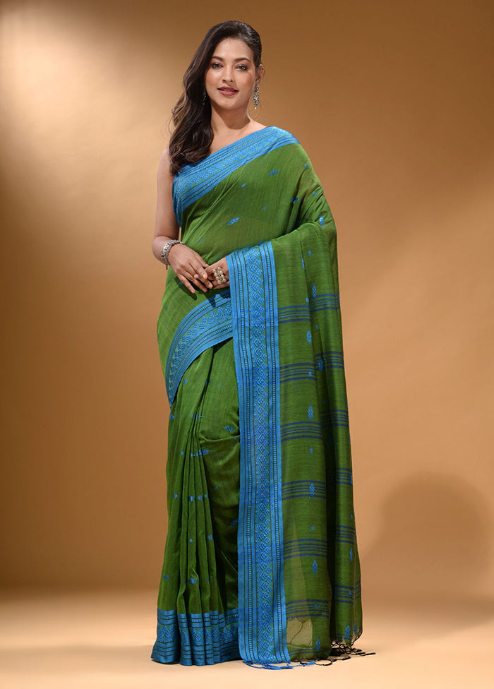 Green Pure Cotton Saree With Blouse Piece - Indian Silk House Agencies