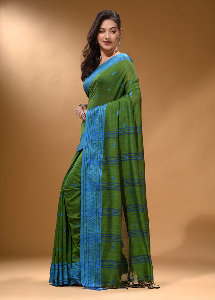 Green Pure Cotton Saree With Blouse Piece - Indian Silk House Agencies