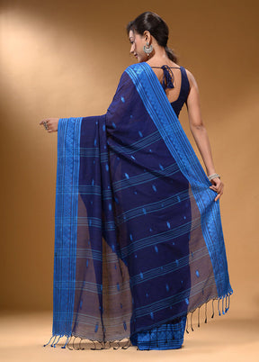 Navy Blue Pure Cotton Saree With Blouse Piece - Indian Silk House Agencies