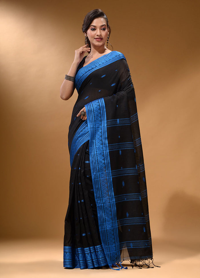 Black Pure Cotton Saree With Blouse Piece - Indian Silk House Agencies