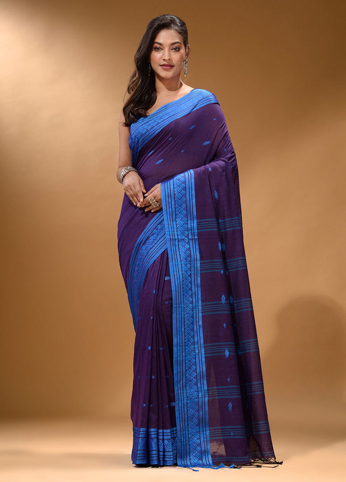 Purple Pure Cotton Saree With Blouse Piece - Indian Silk House Agencies