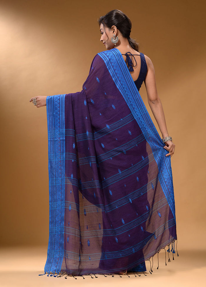 Purple Pure Cotton Saree With Blouse Piece - Indian Silk House Agencies