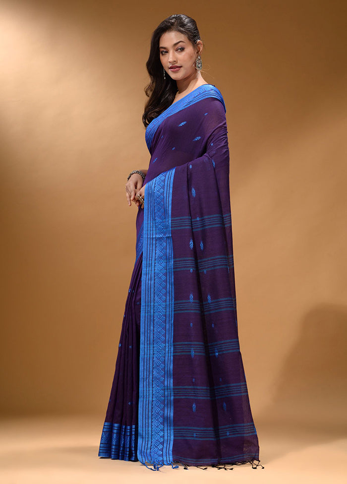 Purple Pure Cotton Saree With Blouse Piece - Indian Silk House Agencies