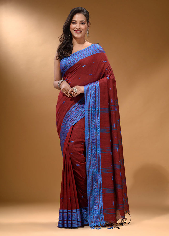 Brick Red Pure Cotton Saree With Blouse Piece - Indian Silk House Agencies