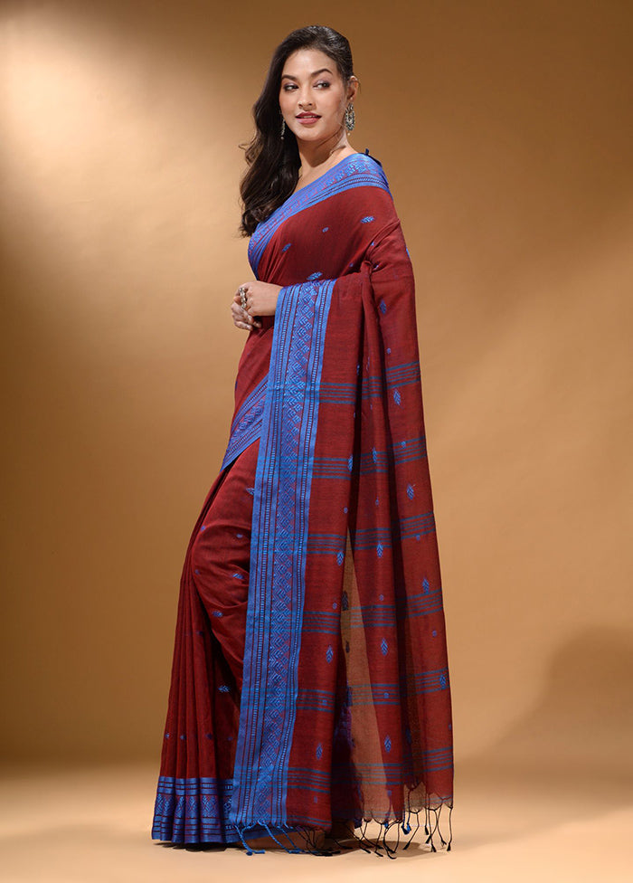 Brick Red Pure Cotton Saree With Blouse Piece - Indian Silk House Agencies