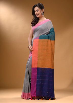 Grey Pure Cotton Saree With Blouse Piece - Indian Silk House Agencies