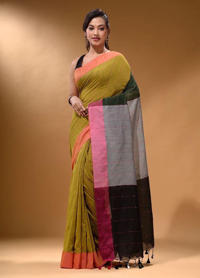 Green Pure Cotton Saree With Blouse Piece - Indian Silk House Agencies