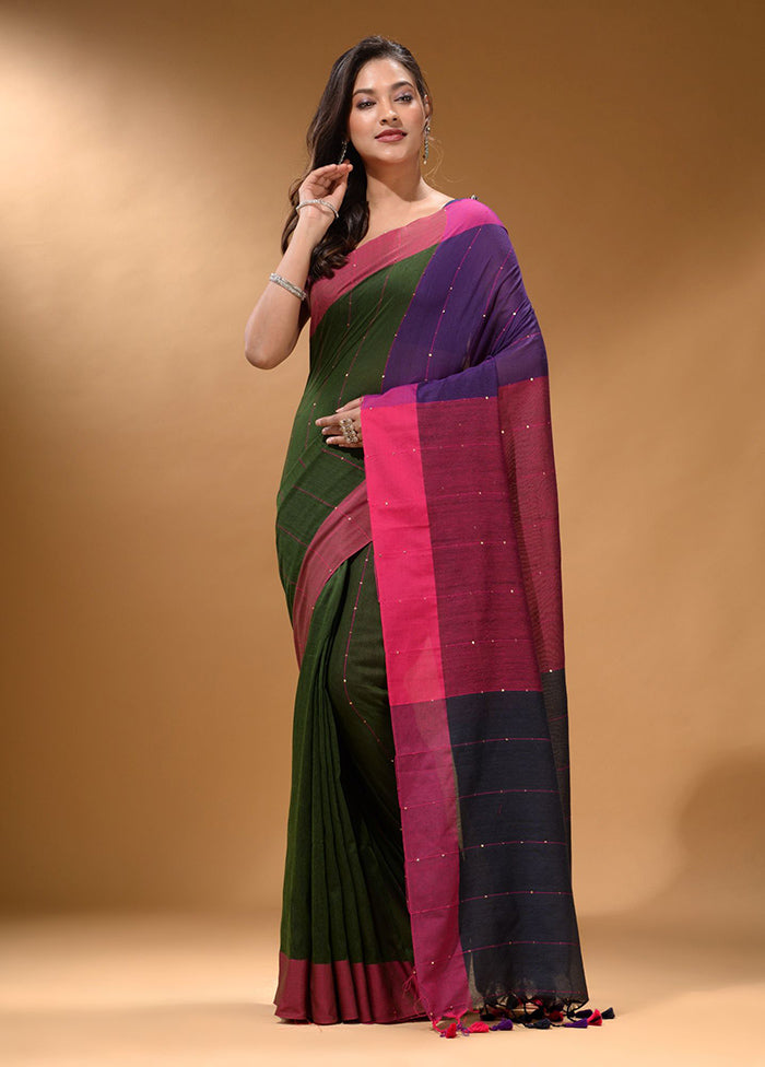 Green Pure Cotton Saree With Blouse Piece - Indian Silk House Agencies