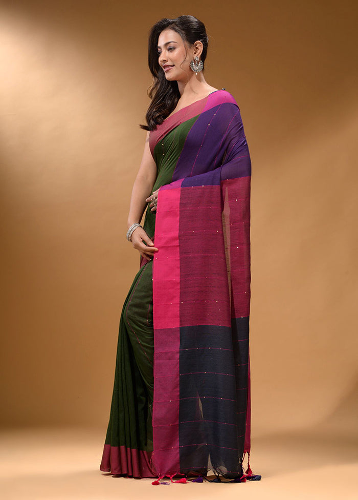 Green Pure Cotton Saree With Blouse Piece - Indian Silk House Agencies