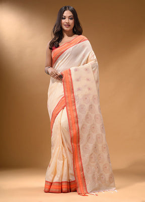 Cream Spun Silk Saree With Blouse Piece - Indian Silk House Agencies