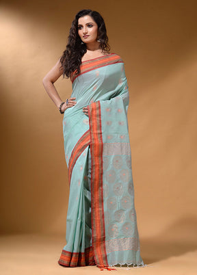 Sea Green Spun Silk Saree With Blouse Piece - Indian Silk House Agencies