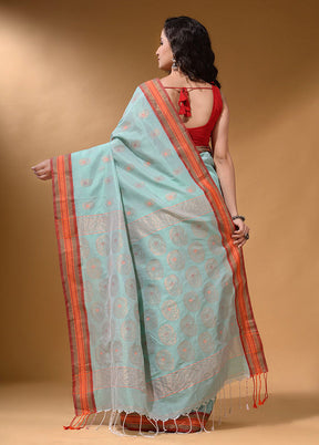 Sea Green Spun Silk Saree With Blouse Piece - Indian Silk House Agencies