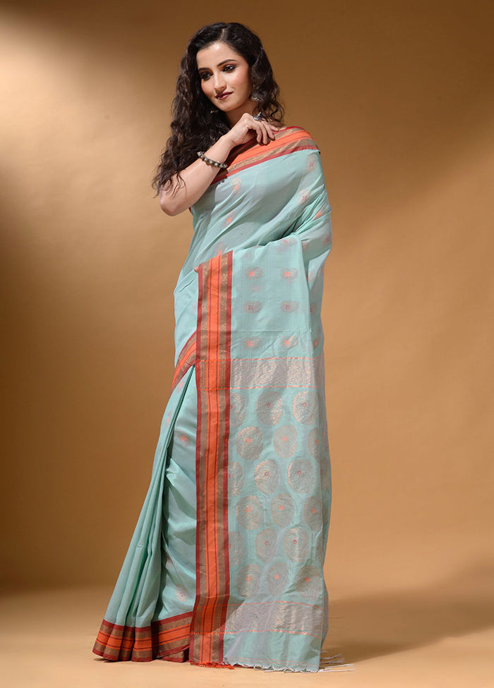 Sea Green Spun Silk Saree With Blouse Piece - Indian Silk House Agencies