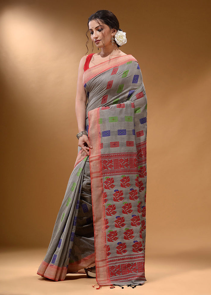 Grey Spun Silk Saree With Blouse Piece - Indian Silk House Agencies