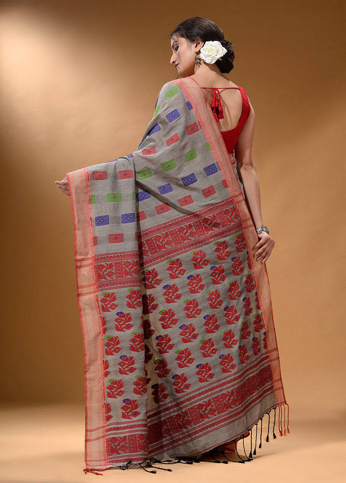 Grey Spun Silk Saree With Blouse Piece - Indian Silk House Agencies