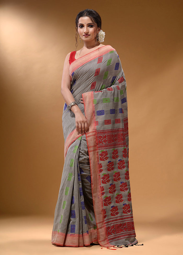 Grey Spun Silk Saree With Blouse Piece - Indian Silk House Agencies