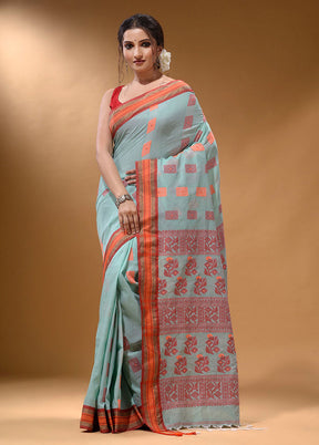 Sea Green Spun Silk Saree With Blouse Piece - Indian Silk House Agencies