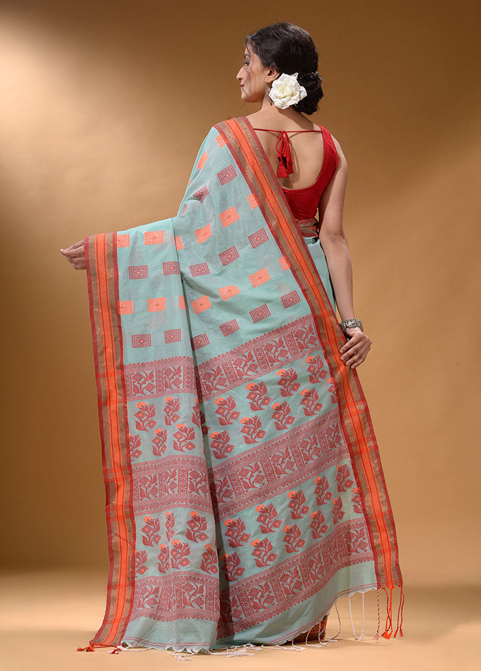 Sea Green Spun Silk Saree With Blouse Piece - Indian Silk House Agencies