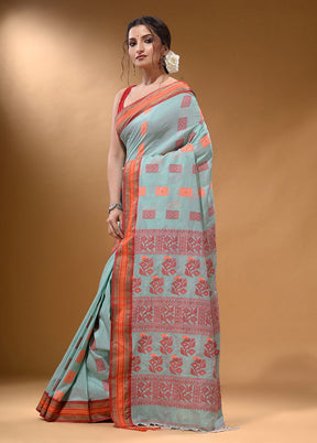 Sea Green Spun Silk Saree With Blouse Piece - Indian Silk House Agencies