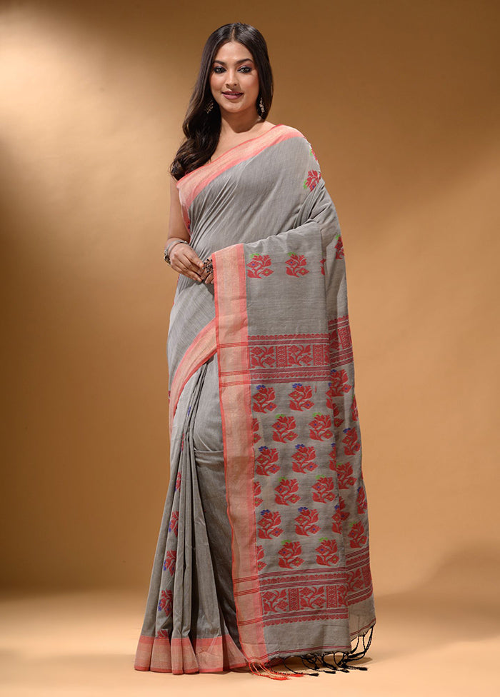 Grey Spun Silk Saree With Blouse Piece - Indian Silk House Agencies