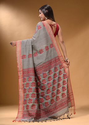 Grey Spun Silk Saree With Blouse Piece - Indian Silk House Agencies