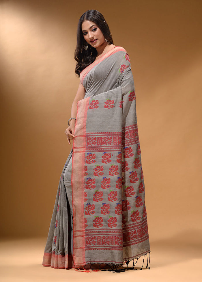 Grey Spun Silk Saree With Blouse Piece - Indian Silk House Agencies