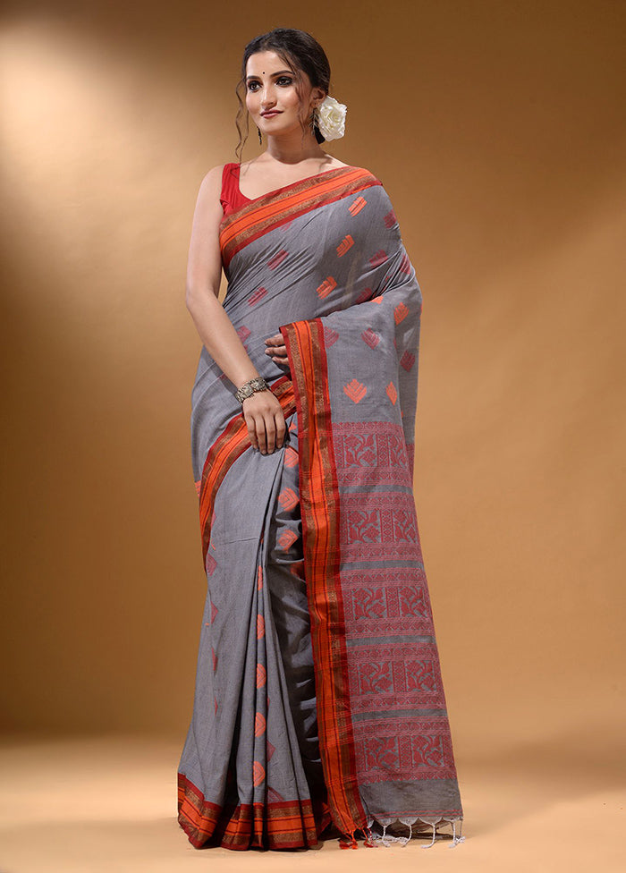 Grey Spun Silk Saree With Blouse Piece - Indian Silk House Agencies